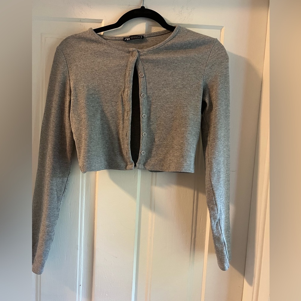 Zara Light Gray Ribbed Knit Top
